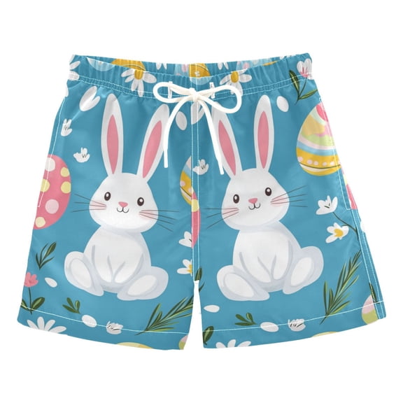 FORMRS Boys Swim Trunks Quick Dry Mesh Liner Boardshorts Sizes XS-XL, Blue Easter Bunny