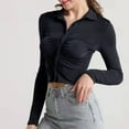 thumbnail image 2 of Besolor Women's Long Sleeve Tops Trendy Collared Button down Ruched Casual Slim Fit Fall Blouse Girls Tee Shirts, 2 of 8