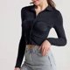 thumbnail image 2 of Mujeres Casual Solapa Mangas largas Un solo pecho Color sólido Tight Sexy Camiseta Top Fridja  fjkfkj7836, 2 of 8