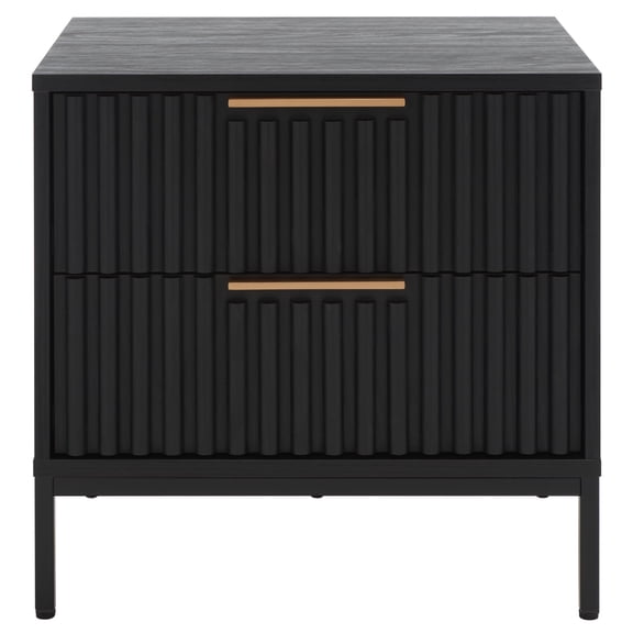 SAFAVIEH Lylia 2 Drawer Nightstand, Black/Black Legs/Gold Handle (22.1 in. W x 15.7 in. D x 22.8 in. H)