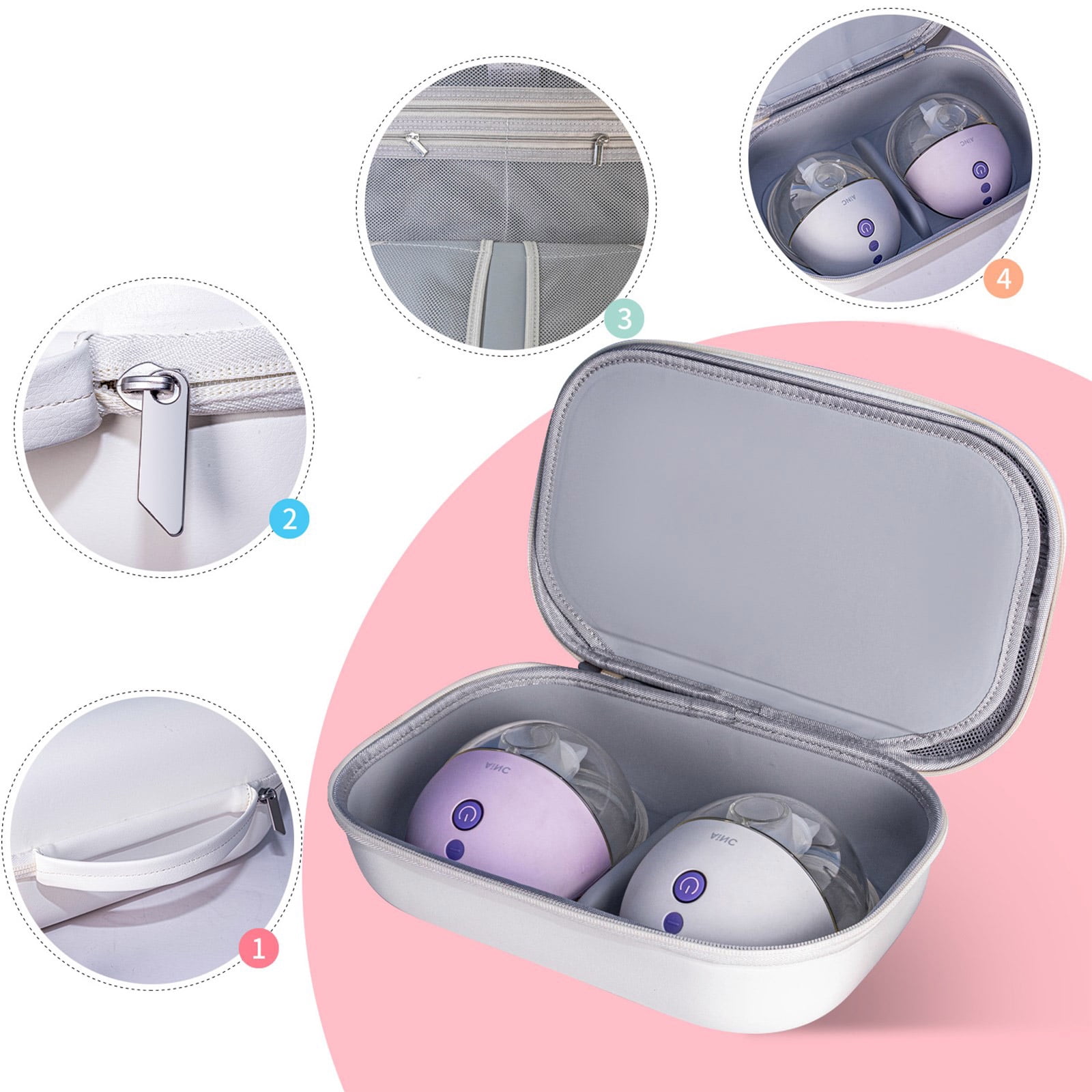 Hard Shell Travel Case for Breast Pumps, Portable Storage Handbag with Well Organized Compartments Enjoy Easy Access