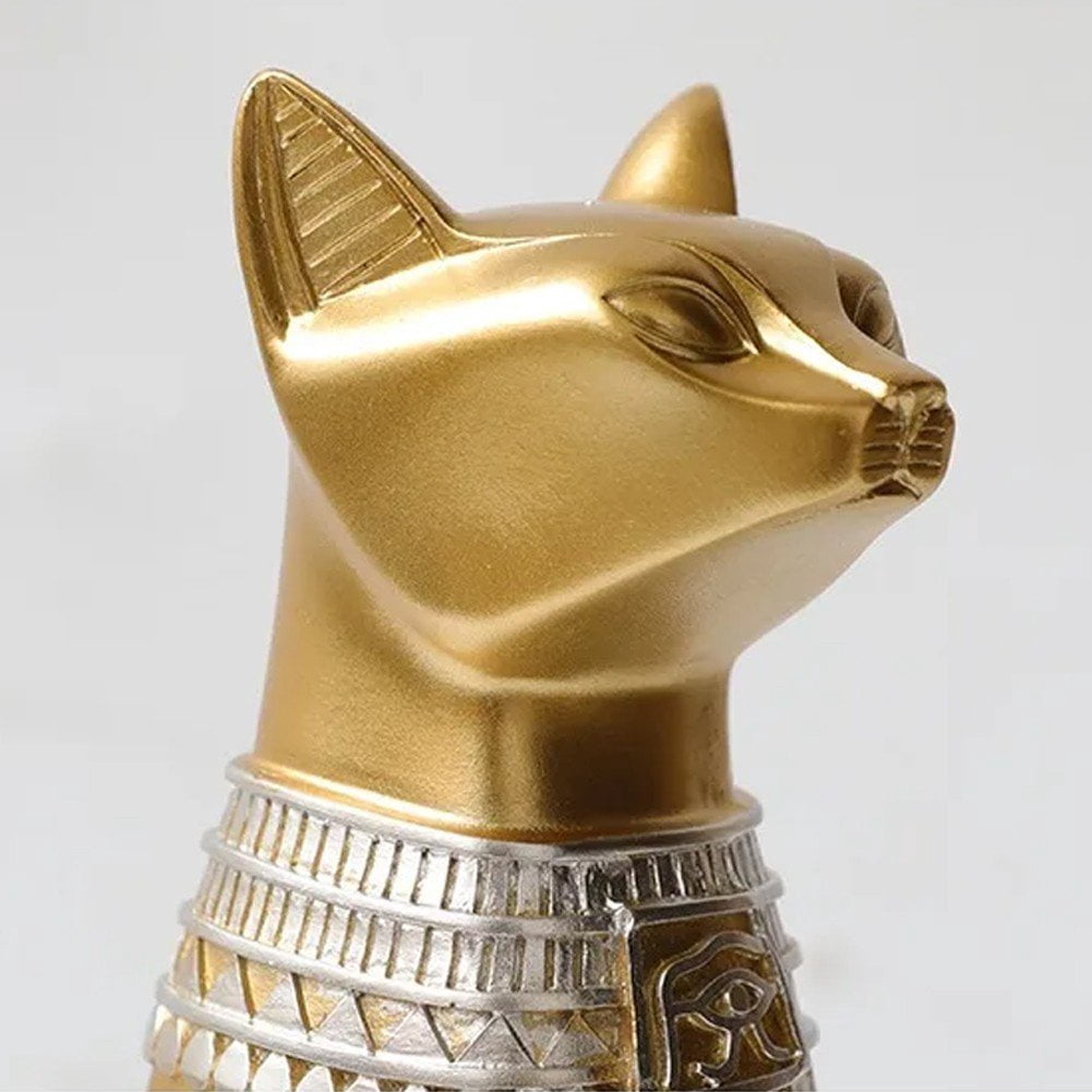 Jiibva Egyptian-Inspired Cat Statue, Resin Sculpture with Gold Accents for Home and Garden Decor