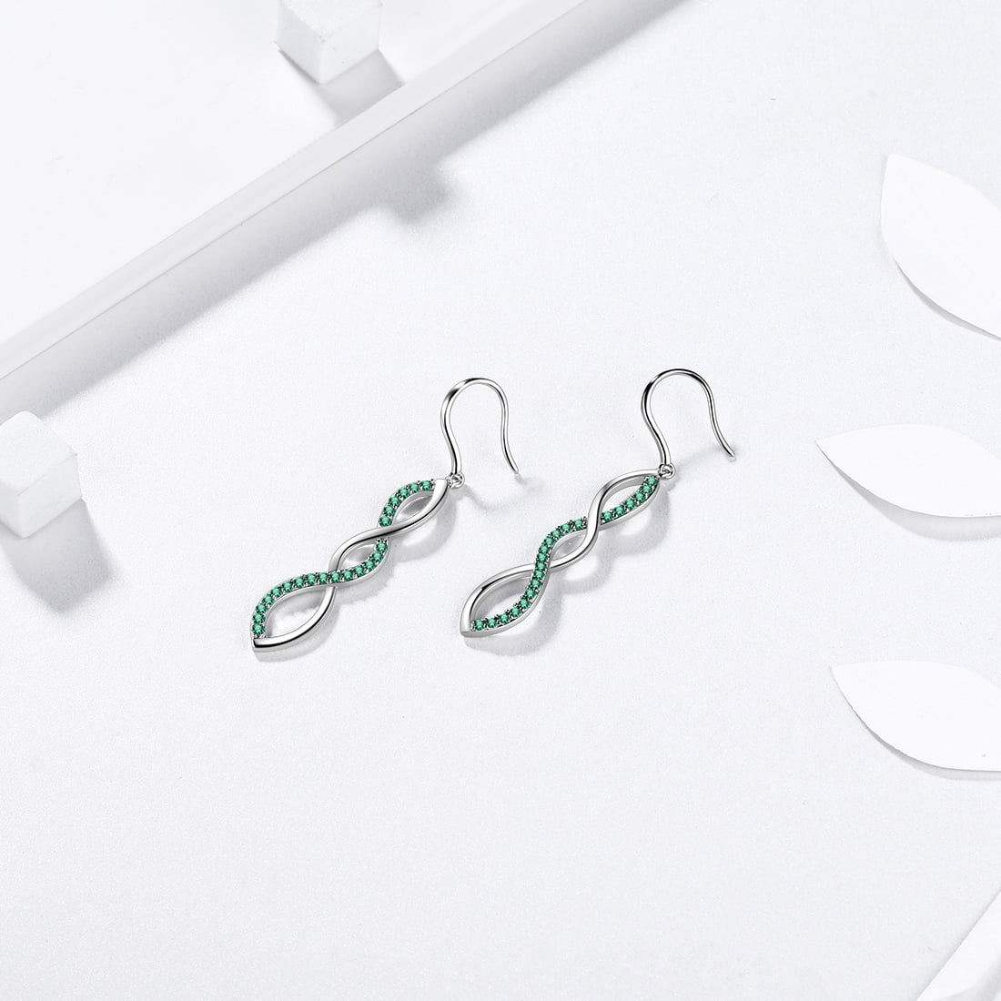 Infinity Women Earring Dangle Green Long Drop Earring 925 Sterling Silver Hook Jewelry Mother Wife Christmas Valentine's Day Gift for Her