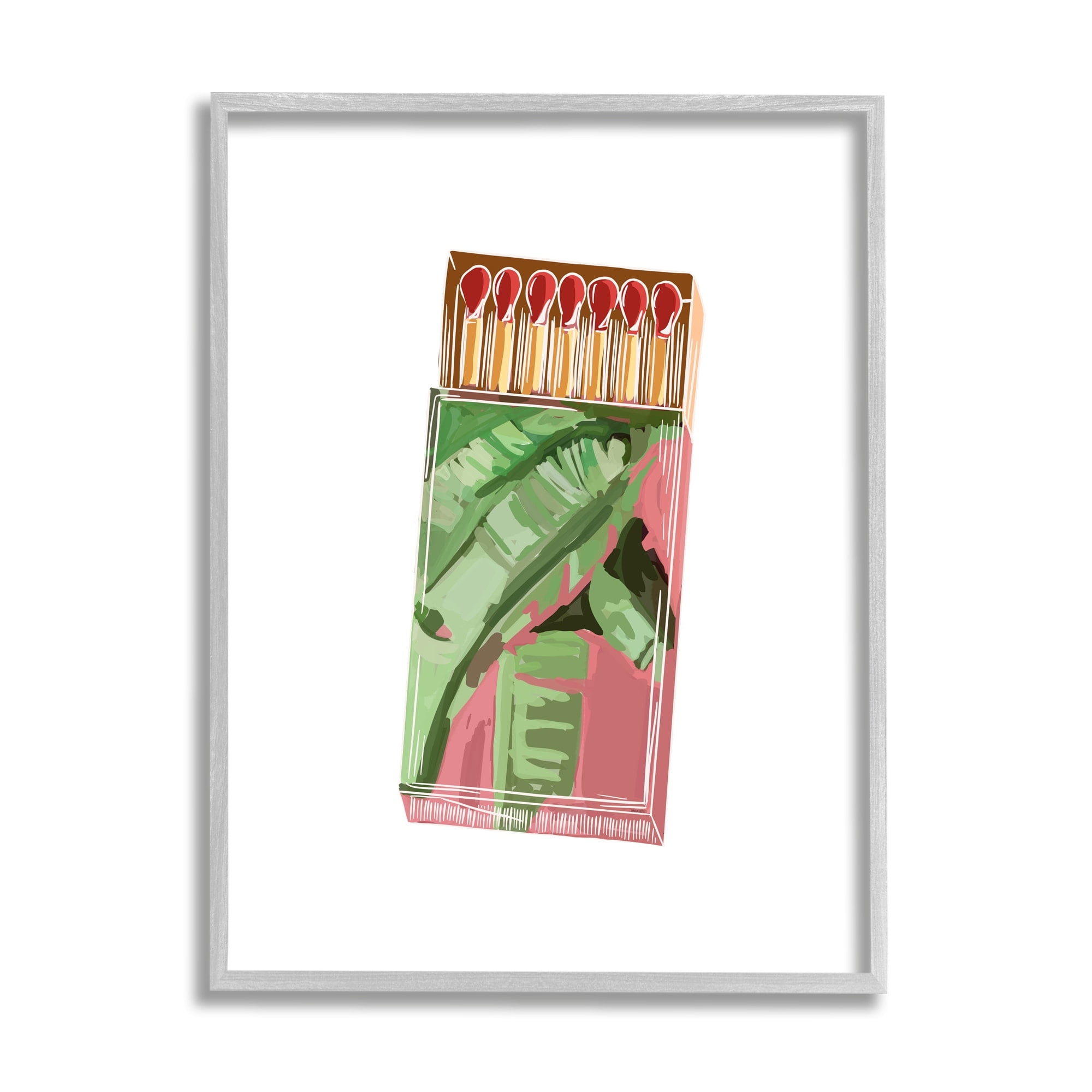 Stupell Industries Floral Pink Matchbox Design Square Cutout Shape Graphic Art Gray Framed Art Print Wall Art, Design by Amelia Noyes