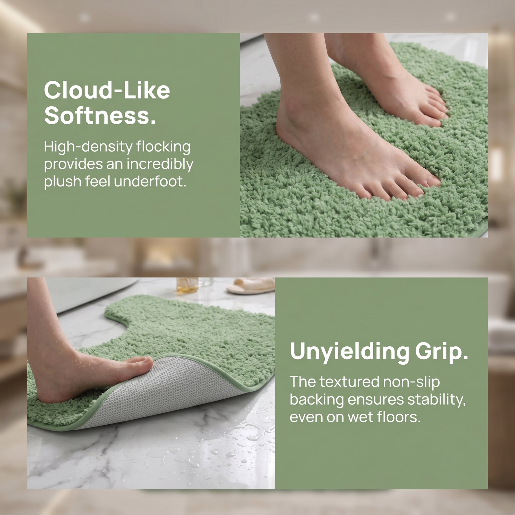Unique Bargains U-Shaped Absorbent Non Slip Washable Plush Bath Mat Green 20" x 20"