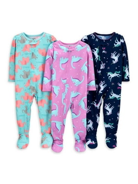 Child of Mine by Carter’s Baby Toddler Girls 1-Piece Poly Footie Sleeper Pajamas, 3pk