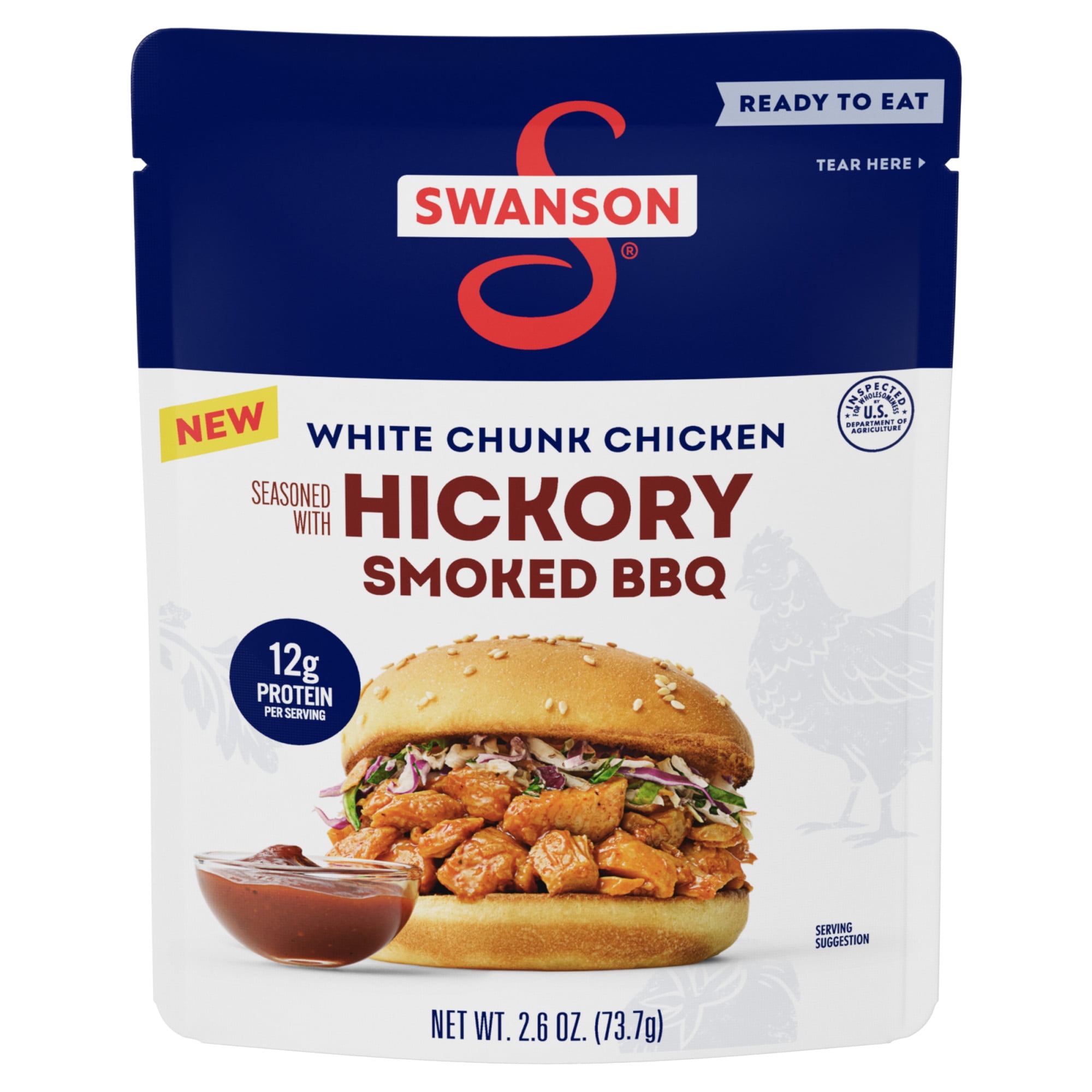 (2 pack) Swanson Hickory Smoked BBQ White Chunk Fully Cooked Chicken, 2.6 oz Pouch