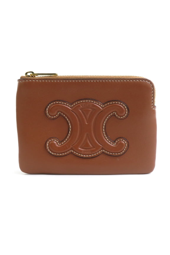 Pre-Owned Celine CELINE Wallet/Coin Purse Leather Metal Brown Gold Women's Free Shipping e61641a