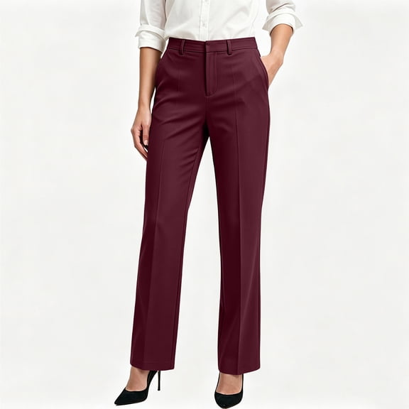 MMJ Dress Pants for Women, High Waisted Solid Color Trousers with Pockets, Soft Stretch Fabric, Full Length Straight Leg Casual Office Pants