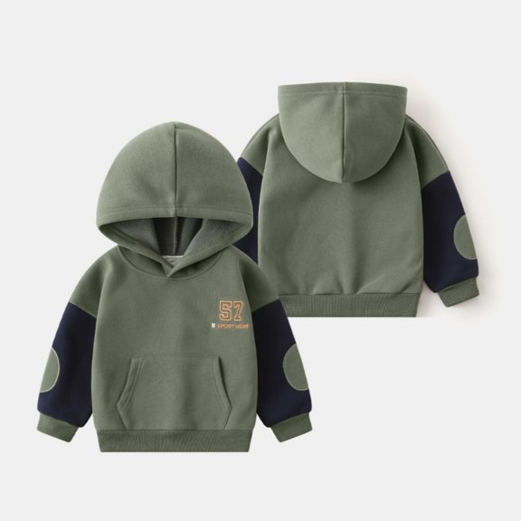 UACY Toddler Boys Fashion Padded Print Hoodie Sweatshirt, Fall Winter Long Sleeve Hooded Pullover Top, Casual Thin Warm Jacket for Kids (Green, 4-5 Years)