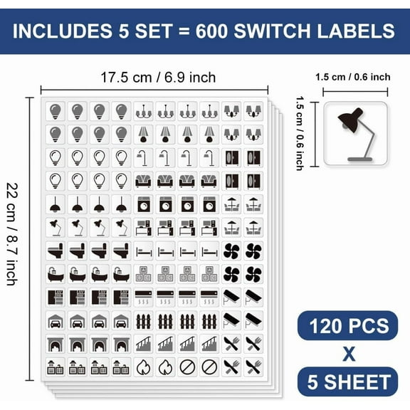 1 set 600 Pcs Light Switch Sticker Labels 29 Designs Transparent Switch ID Stickers Black Switchboard Label Decals for Home Kitchen Bathroom Office School