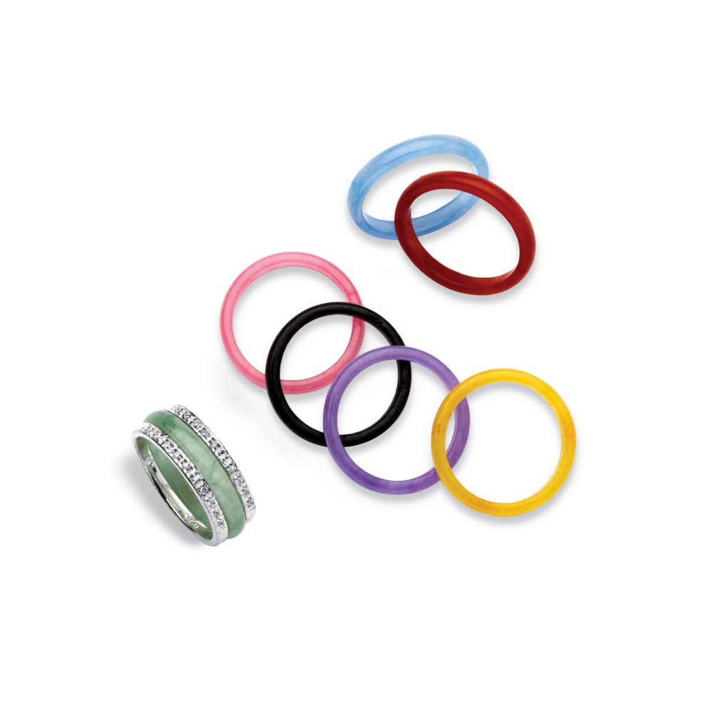 PalmBeach Jewelry Multicolor Jade Cubic Zirconia Accent Sterling