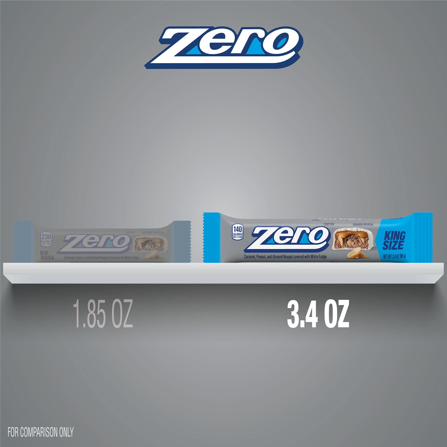 Zero White Fudge, Caramel, Peanut, Almond Nougat King Size Candy, Bar 3.4 oz