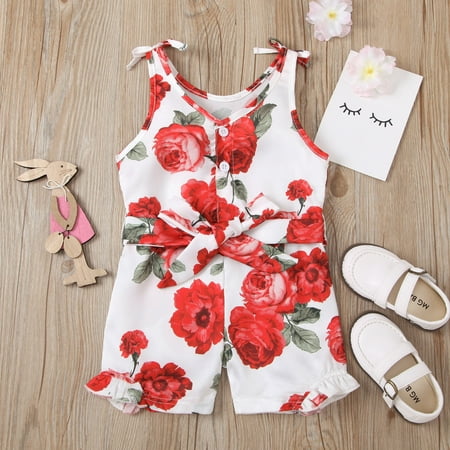 

Hunpta Newborn Infant Baby Girls Sleeveless Bow Suspenders Floral Jumpsuit+Waistband