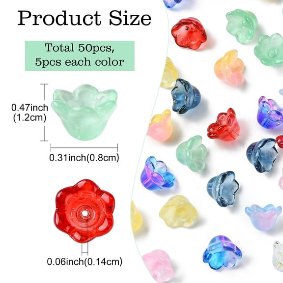 10 colors Glass Bead Caps Lily Flower Mixed color 12x8mm Hole: 1.4mm 5pcs/color
