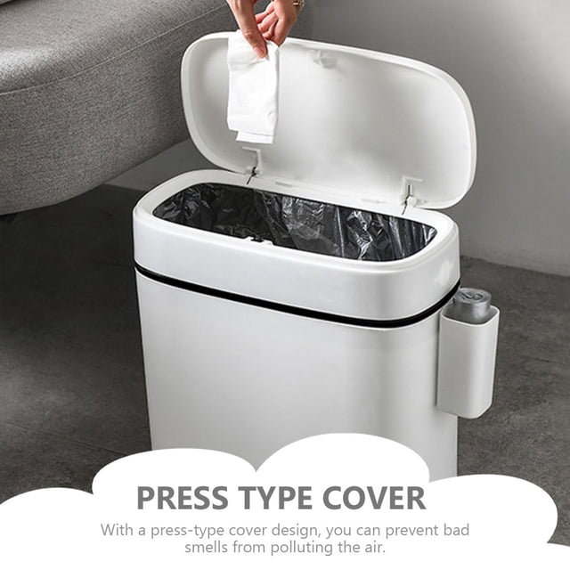 unbranded Kitchen Trash Can White with Press Lid for Home Easy to Clean and Space Saving