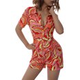 thumbnail image 1 of Txlixc Mameluco estampado con botones para mujer, mono corto de manga corta con cuello de solapa para verano Txlixc  Sexy, 1 of 8