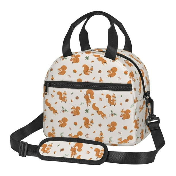 Fotbe Cute Squirrel Fall Bolsa de Almuerzo con Estampado, Lonchera Aislada, Contenedores de Comida Reutilizables Tipo Cooler a Prueba de Fugas