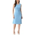 thumbnail image 2 of INSPIRE CHIC Women's Work Professional Sleeveless A-Line Dress L Dusty Blue, 2 of 6