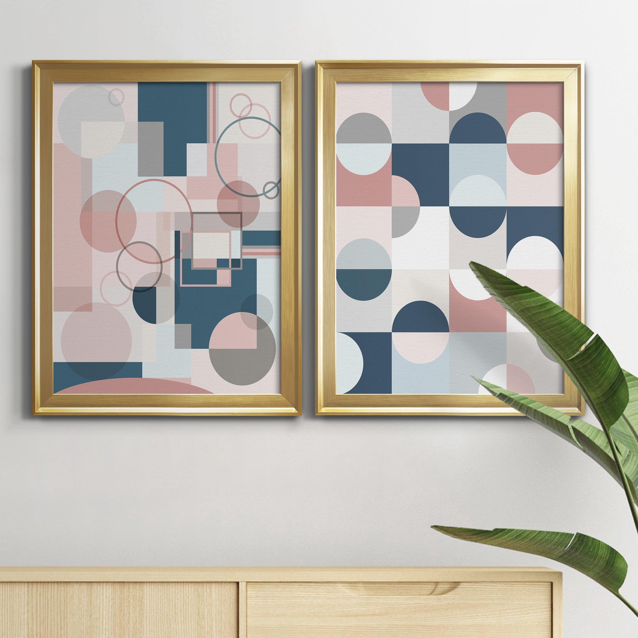 2 Piece Set Modern Geo Premium Framed Canvas - Ready to Hang - 22.5 x 30.5 Each - Gold Frame