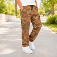 thumbnail image 2 of uvwlwu Boys Leaf Print Cargo Pants Drawstring Elastic Waist Casual Long Trousers with Multi Cargo Pockets Loose Fit for Daily Outdoor Activities,13-14 Years, 2 of 5
