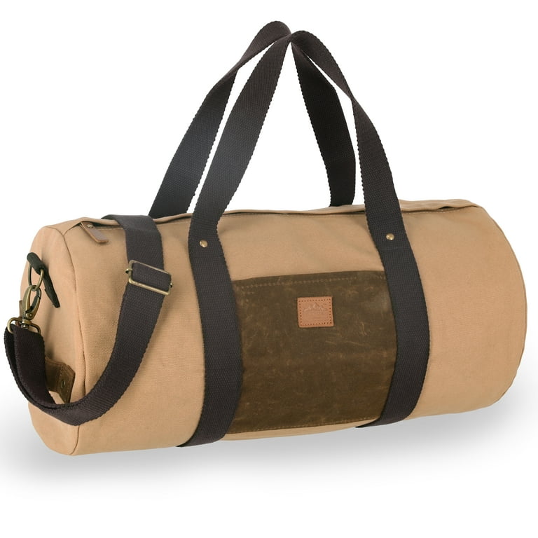 Lakelynn Harbor Duffel Bag Vintage Military-Style Canvas Barrel Sports Gym Overnight Travel Weekender Duffle Bag with Wax Canvas Pocket, Adult Unisex