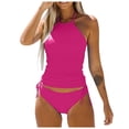 thumbnail image 2 of Women's Bikini Set Backless Solid Color Two Piece Swimsuit with Removable Bra Pads No Underwire for Beach Vacation,Hot Pink,S, 2 of 5