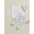 thumbnail image 3 of FEORJGP Infant Baby Boys 3Pcs Golf Outfits Newborn Long Sleeve Bodysuits Letter Print Rompers Crew Neck Jumpsuits + Pants + Hat Set Toddler Little Boy Fashion Cute Casual Clothes Daily for Spring Fall, 3 of 8