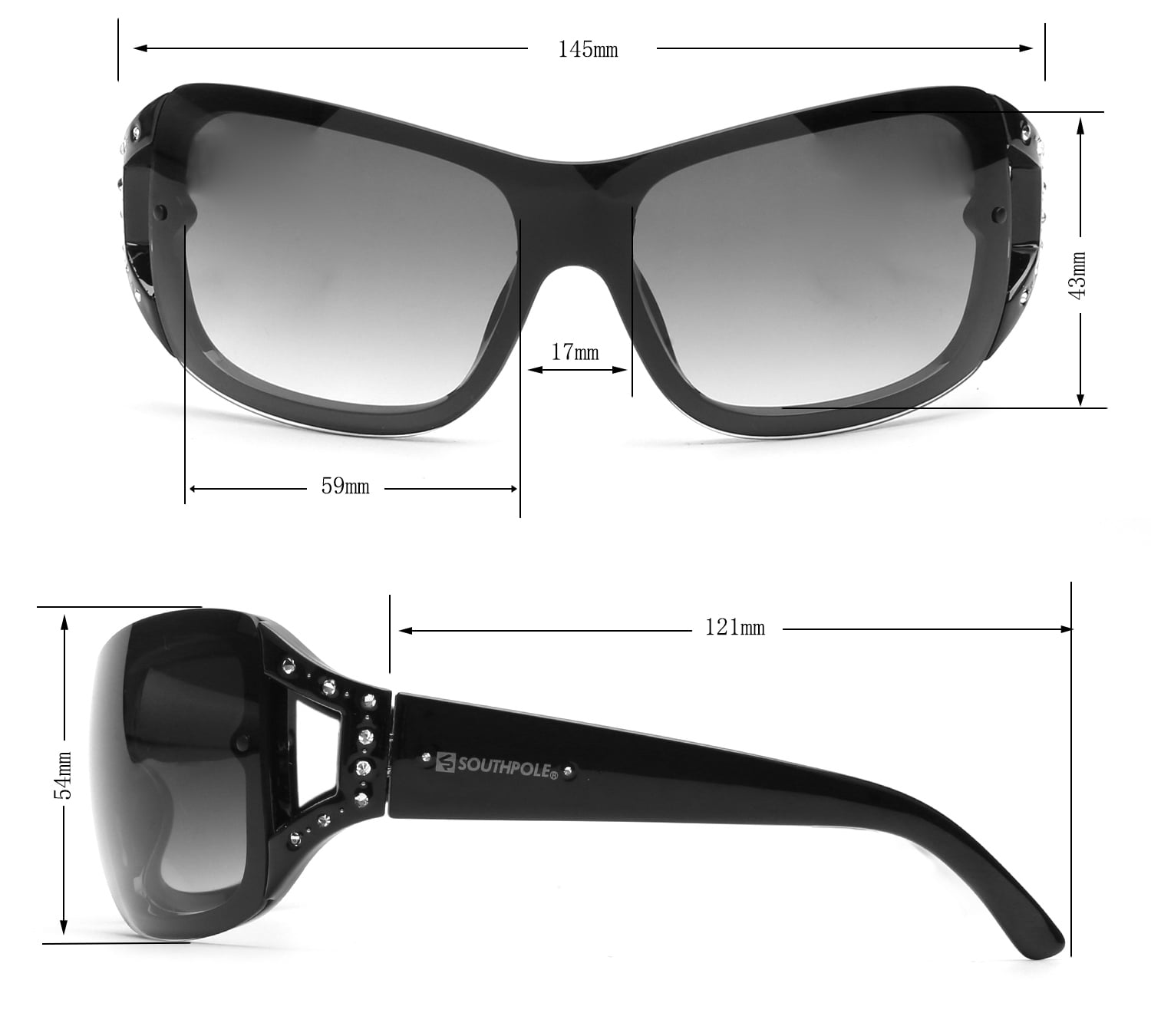 Southpole Women's 1098SP Embellished Wrap UV400 Protective Rectangular Fashion Sunglasses, 59mm