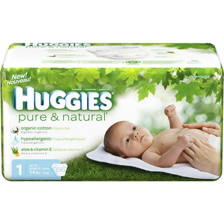 HUGGIES - Pure & Natural Diapers (sizes newborn, 1, 2, 3, 4, 5)
