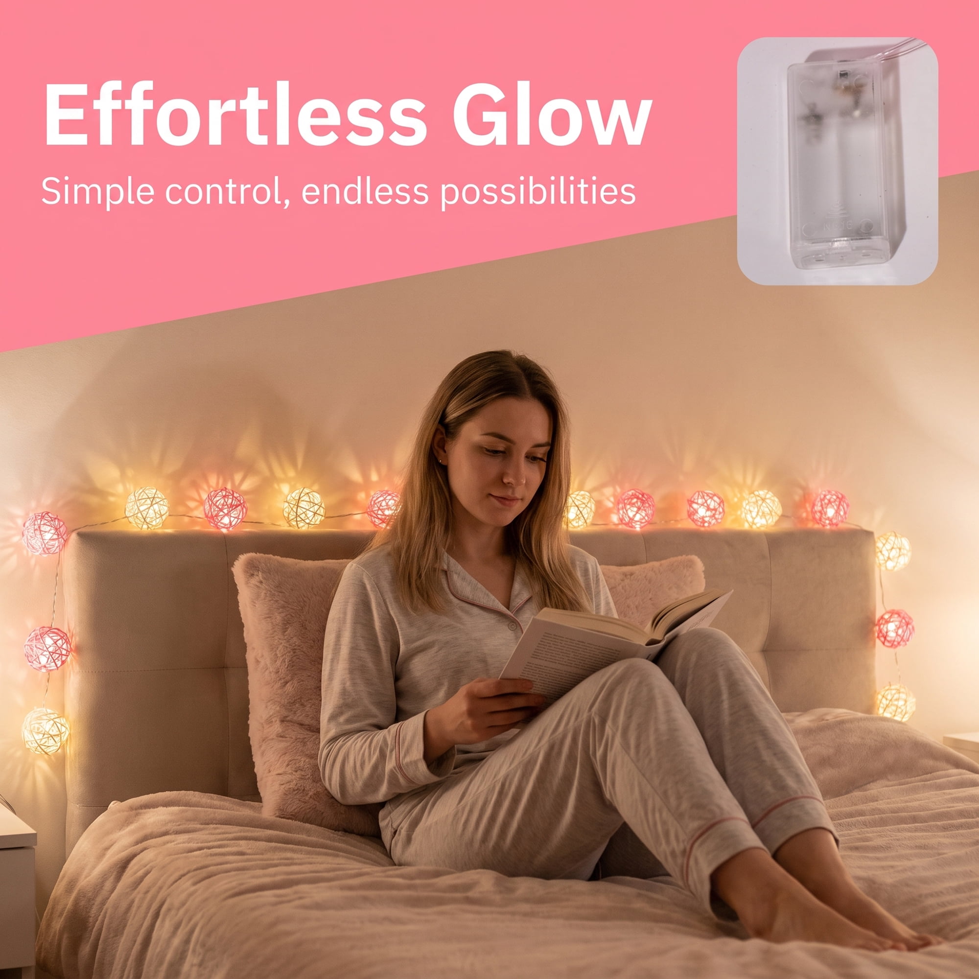 Unique Bargains Lights for Home Use with Flexible Design 6.6 ft Pink Battery Operated