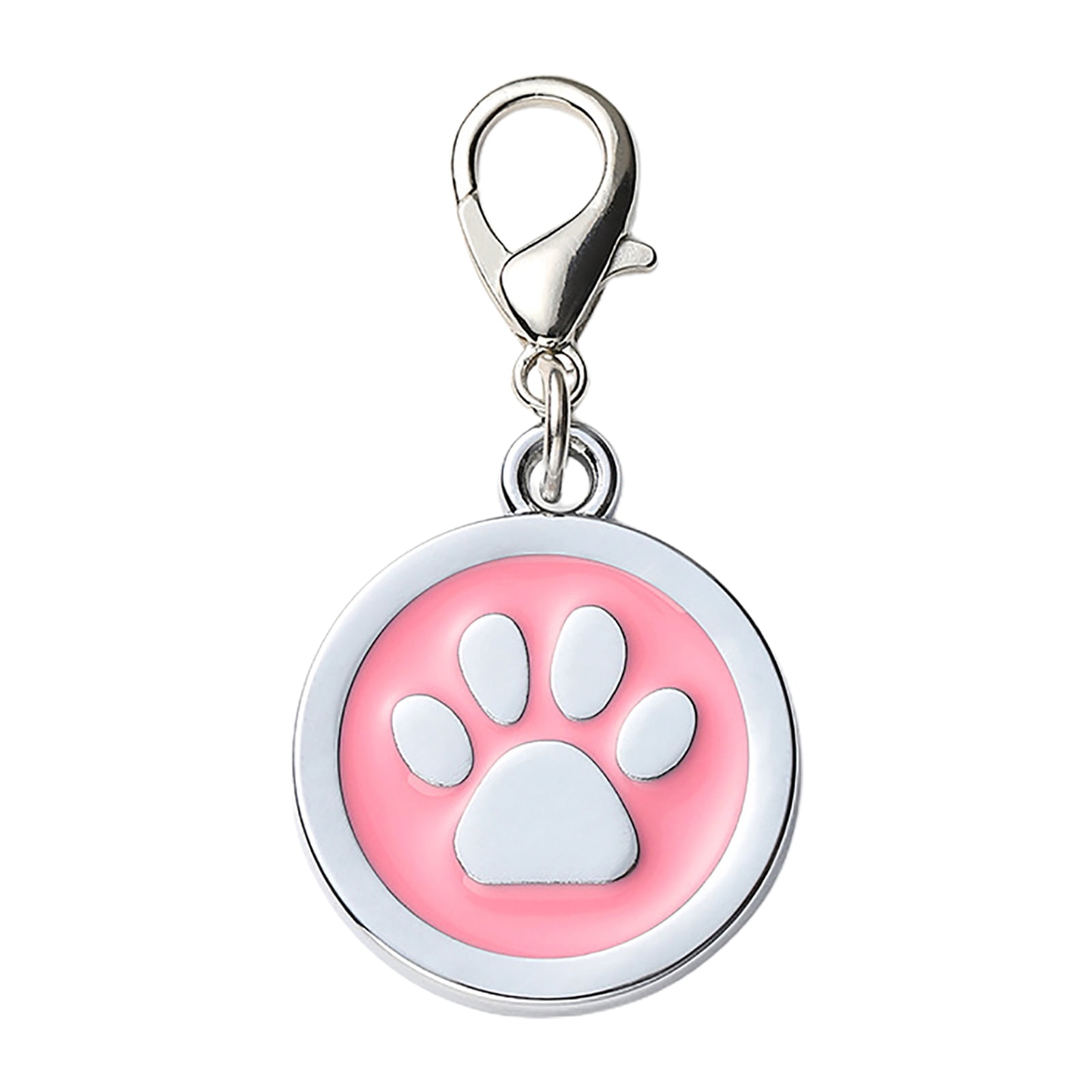 Besufy Pet Tag 25mm Metal Blank Dog Tag Paw Rhinestone Cat ID Name Engraved  Key Ring Chain 