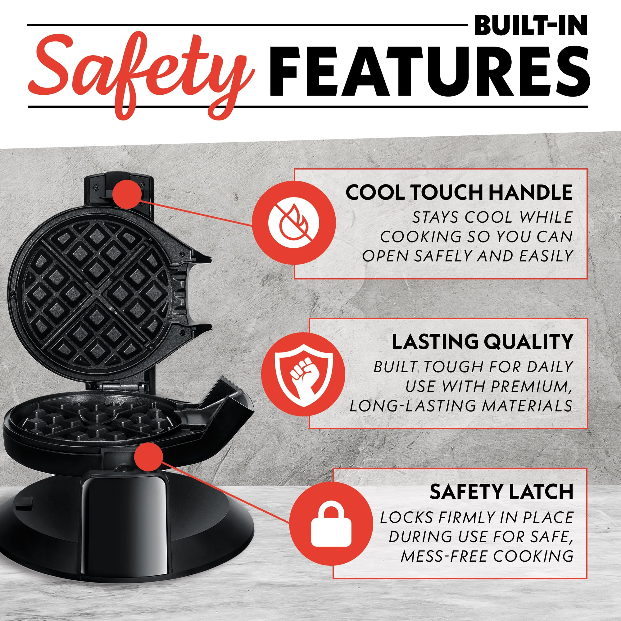 Gourmia Dual Pour Belgian Waffle Maker, Easy Pour Spout, 5 Shade Settings, Black