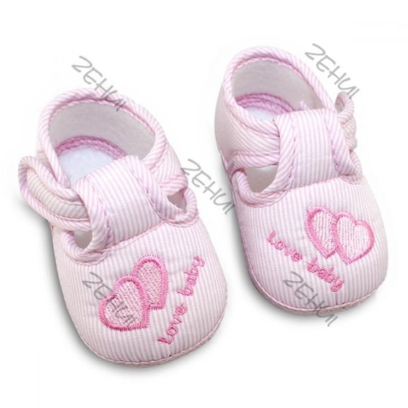 Baby Girl Princess Shoes Toddler Lovely Heart Pattern Soft Sole Anti-Slip Casual Suitable for 0-12 Months Infant Magic Tape