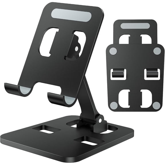 GJX Phone Stand for Desk,Dual Folding Cell Phone Holder,Fully Adjustable Portable Mobile Phone Holder for Iphone 17 16 15 14 13 12 11 Pro Max Plus Air S25 S24,All Phones (Black)