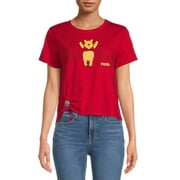 Disney Winnie the Pooh Women's Line Up Short Sleeve Tie Front Fashion T-Shirt