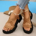 thumbnail image 3 of Xucatan Women's Chunky Sole Wedge Sandals, Round Toe Open Toe Slides with Elastic Back Strap, Crisscross Faux Suede Beach Shoes, Versatile Spring Summer Footwear Gift, 3 of 8