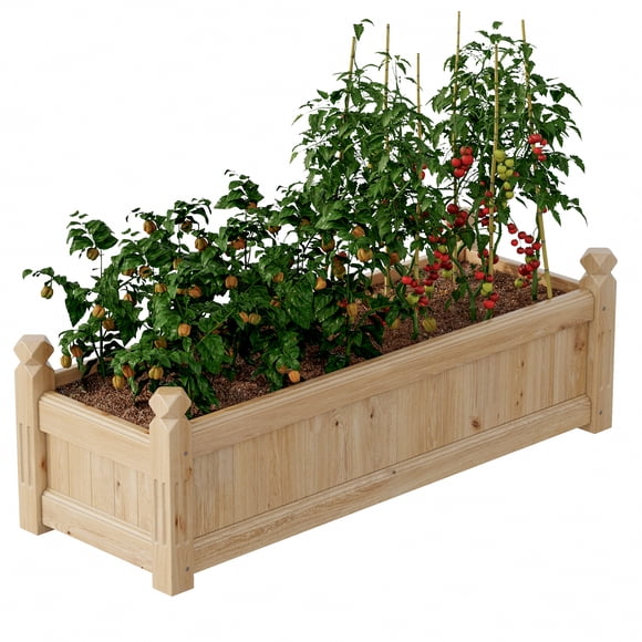 Cama de Jardín Elevada de Madera – 110x40x35 cm – Macetero de Abeto – Vegetales, Hierbas y Flores – Patio, Balcón y Jardín Trasero