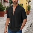 thumbnail image 2 of ZCFZJW Men's Deep V Neck Henley Shirt Lightweight Regular Fit Casual Summer Short Sleeve Basic Beach Solid Vacation Tee Shirts Tops Black M, 2 of 9