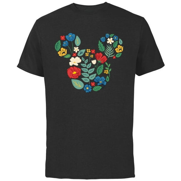Disney Mickey Mouse Head Shape Icon Flowers Garden Spring - Short Sleeve Cotton T-Shirt for Adults - Customized-White