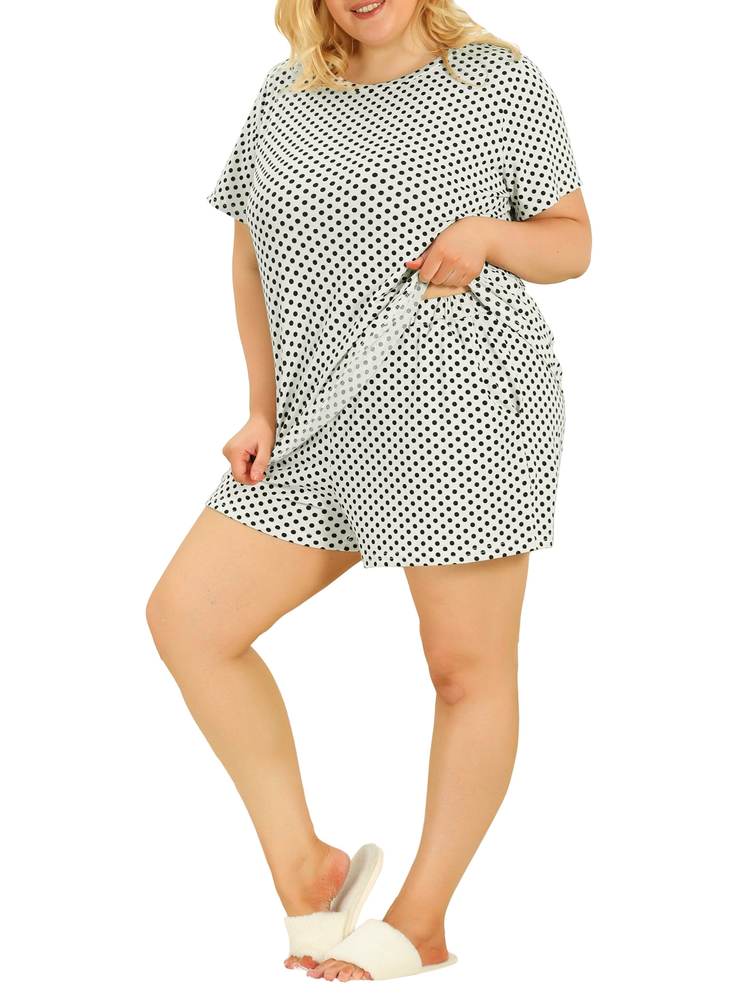 Agnes Orinda Womens Plus Size Nightgown Polka Dots Short Sleeve Sleepwear Nightgowns