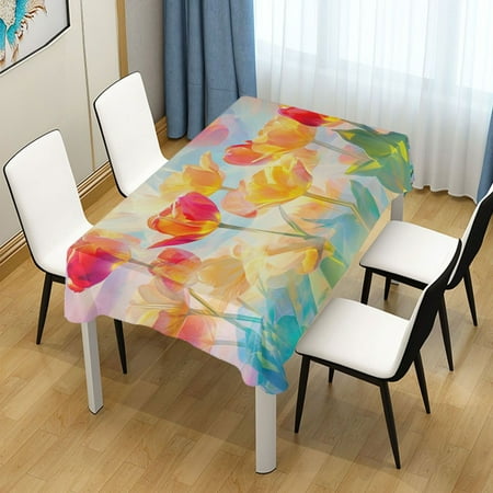 

54x54 Inch Tablecloth Polyester Square Tablecloth for Home Kitchen Dinner Decor Vibrant Colorful Tulips