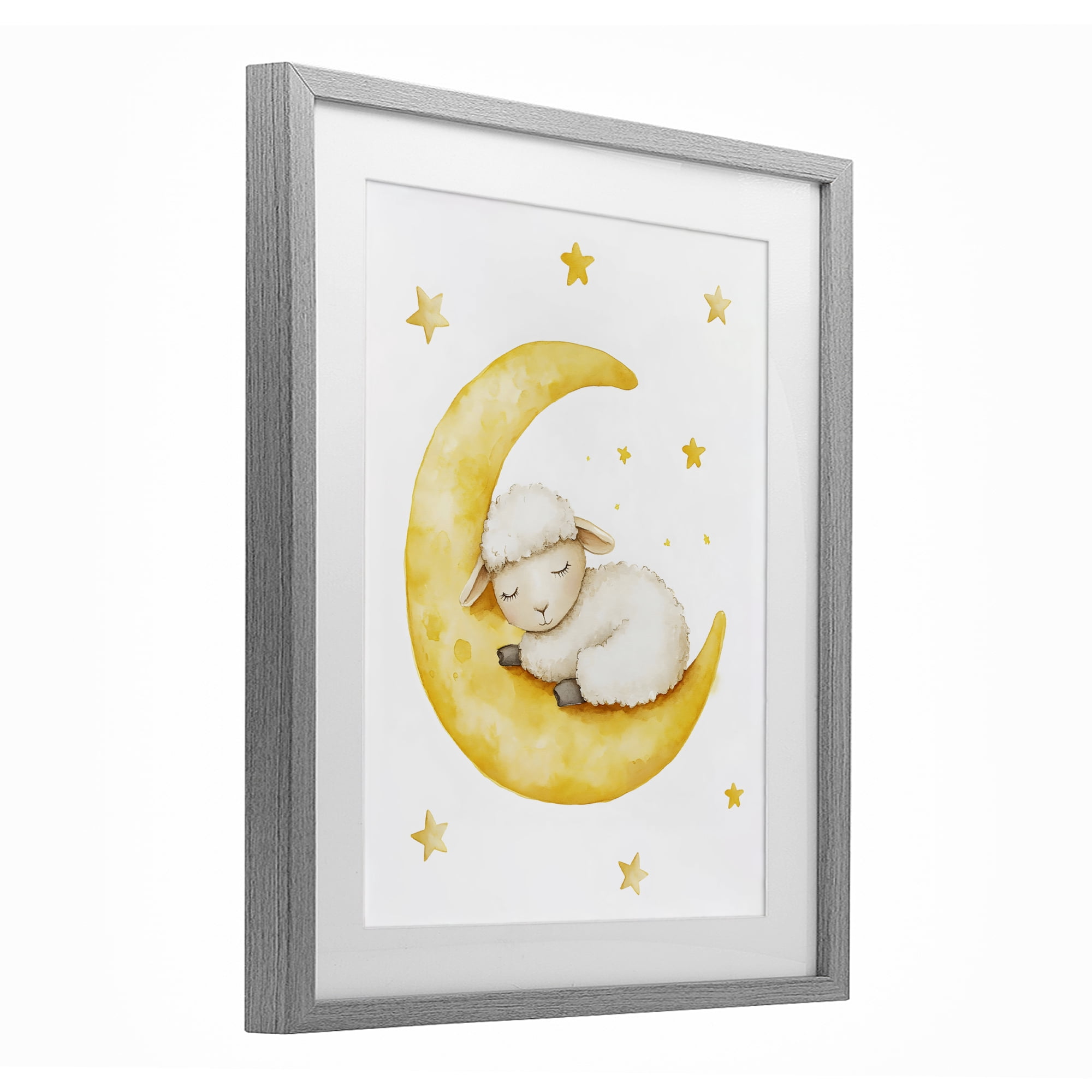 Stupell Industries Sleeping Sheep on Yellow Moon Gray Framed Print Under Glass, design by LSR Design Studio