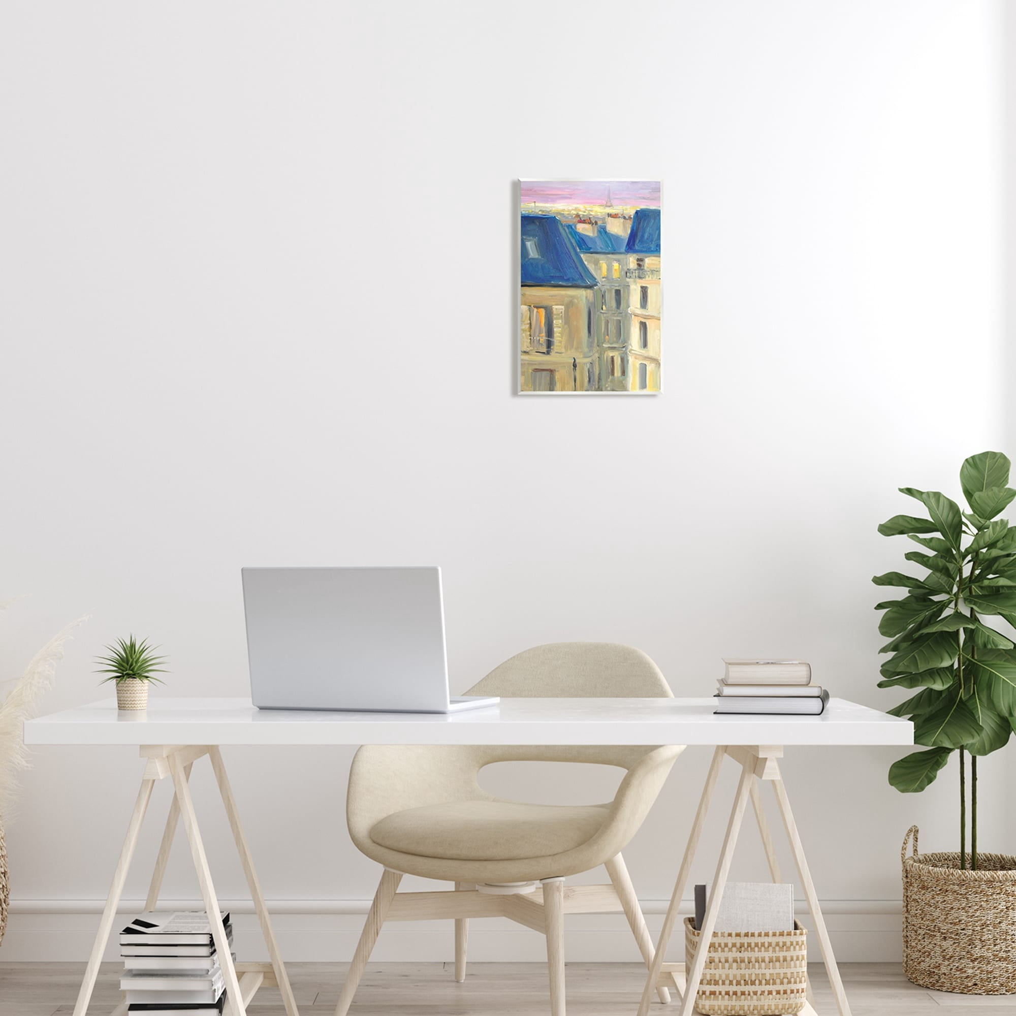 Stupell Industries Cozy Urban City Neighborhood Pink Sunset Sky Painting Unframed Art Print Wall Art, Design by JG Studios