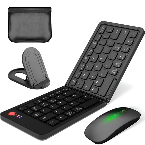 GJX Foldable Bluetooth Keyboard and Mouse, Portable Folding Wireless Keyboard Mouse Combo for Business and Travel, USB-C Rechargeable