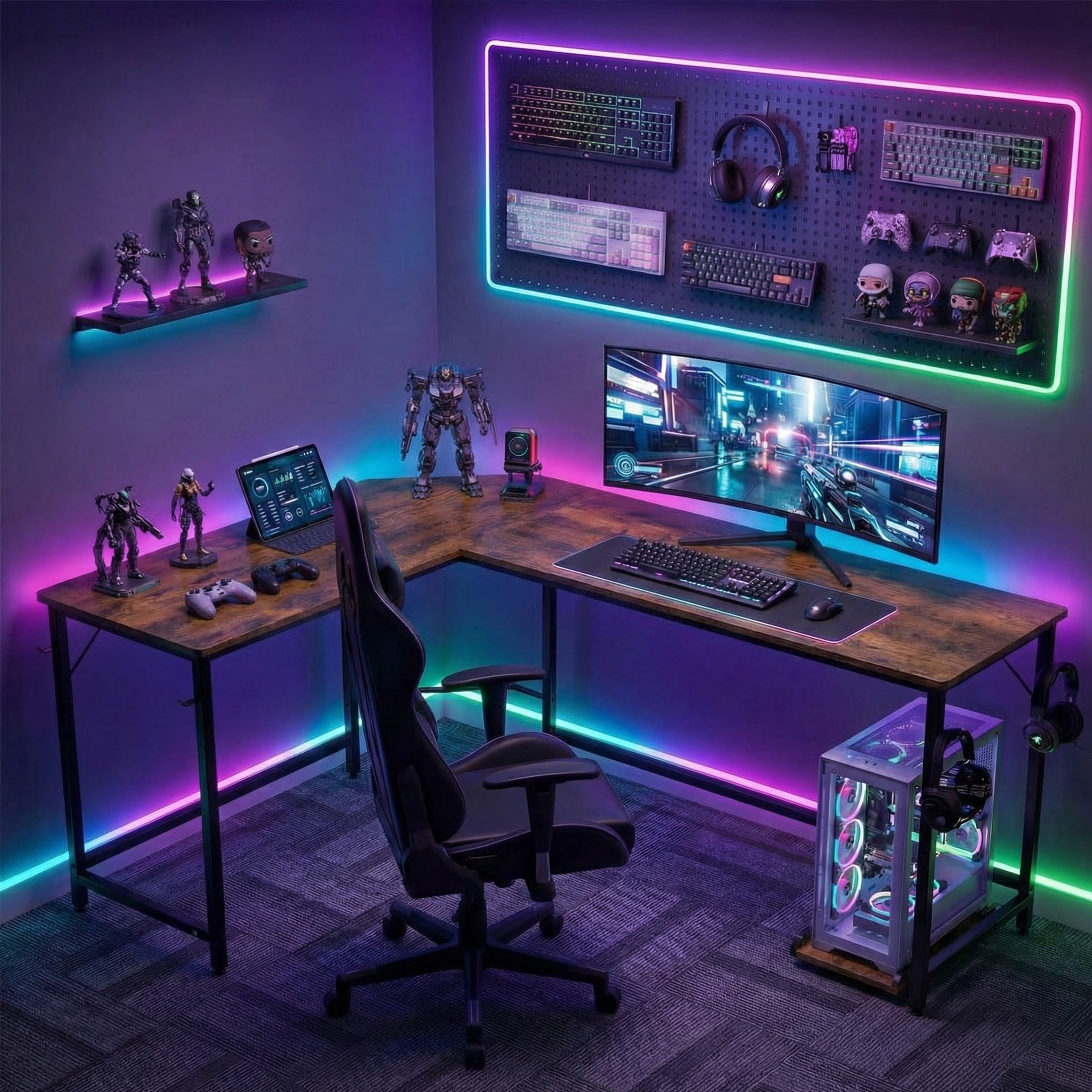EDX Stylish L-shaped desk optimizes space, boosts productivity with ample dual-surface workspace and ergonomic modern design, Rust