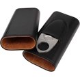 thumbnail image 2 of GHSDFBB 3-Finger Leather Humidors Handmade Cedar Wood Lined Cigar Case Humidor with Silver Stainless Cigar Cutter (Black), 2 of 7