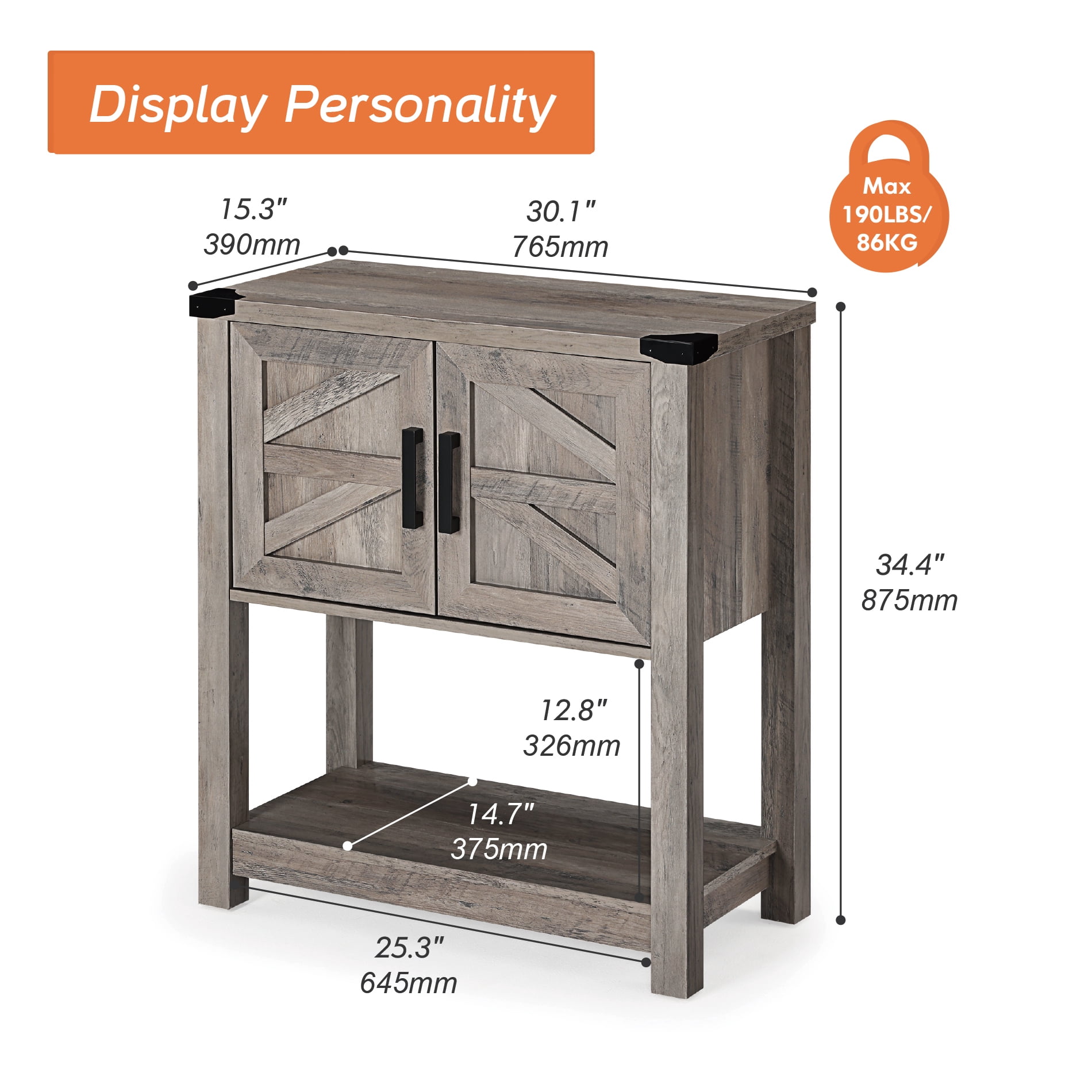 Wampat Modern Farmhouse Buffet Cabinet, Wood Sideboard with Cabinet & Open Storage for Living Room