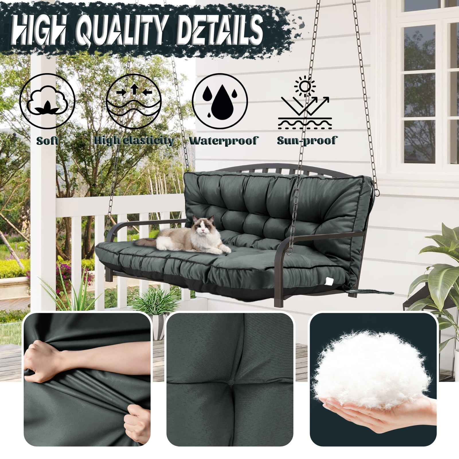 Replacement Cushions for Outdoor Swing, Swing Replacement Cushions Thicken 4" with Backrest, Waterproof Bench Cushions for Patio Furniture Porch Swing Cushions (Dark Gray)