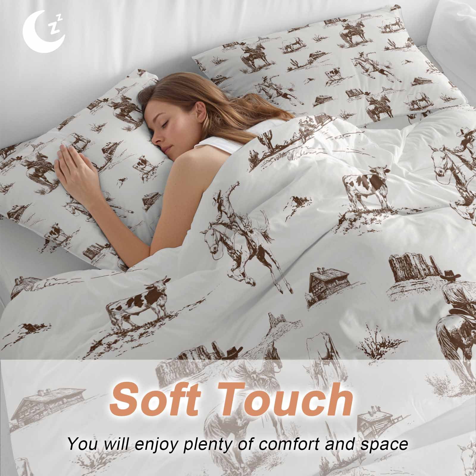 Western Cowboy Duvet Cover Set California King Size Retro Brown Desert Ethnic Horse Soft Lightweight Comforter Covers 4 Piece Bedding Set with 1 Duvet Cover 1 Bed Sheet & 2 Pillow Shams